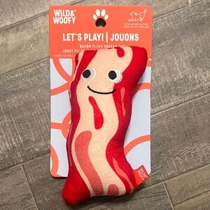 Red Bacon Plush Squeaky Dog Toy